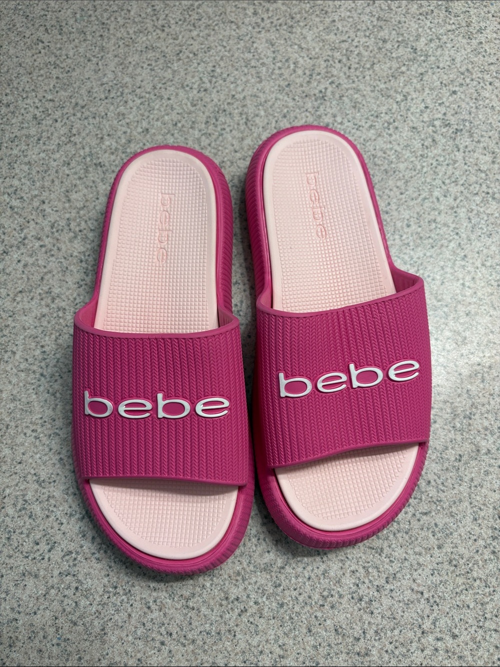 bebe Magenta Slide Sandals with Light Pink Footbed
